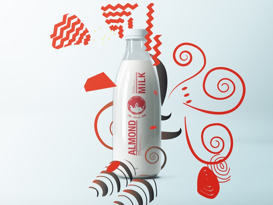 Almond Milk product branding with 3D rendering and video visuals