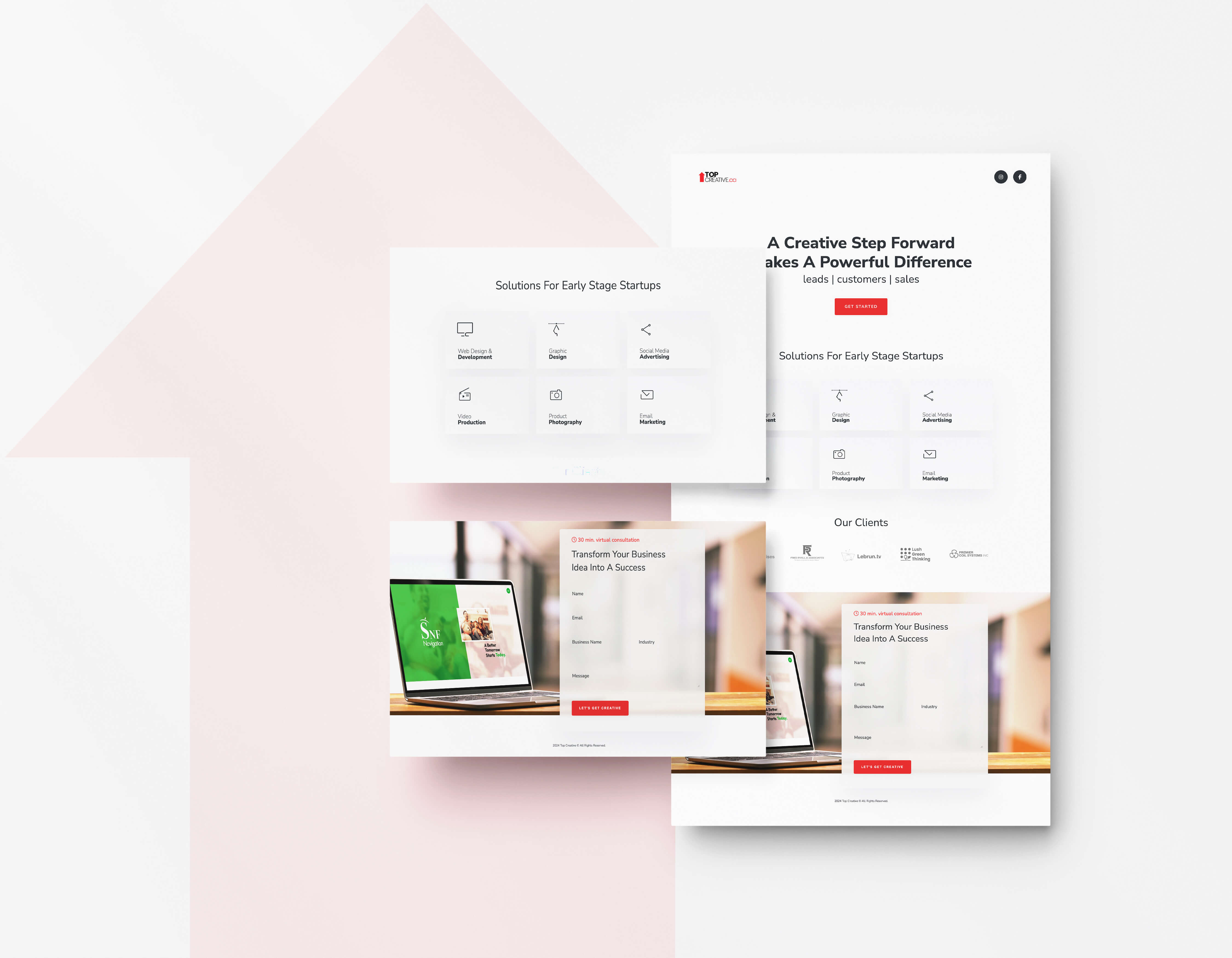 Top Creative website mockup showing homepage design and layout